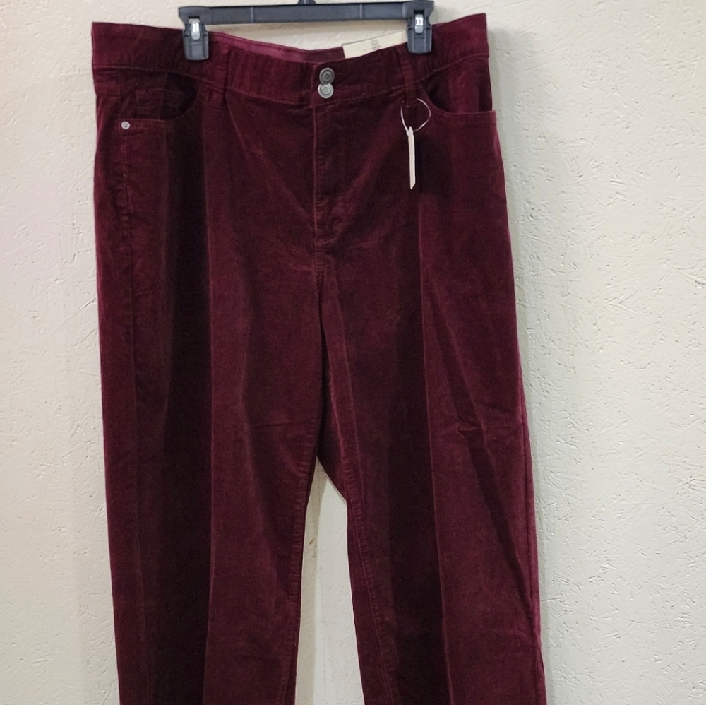 St Jhons Bay Tummy Control Wide Leg Pants‎ 18W Velvet Burgundy New